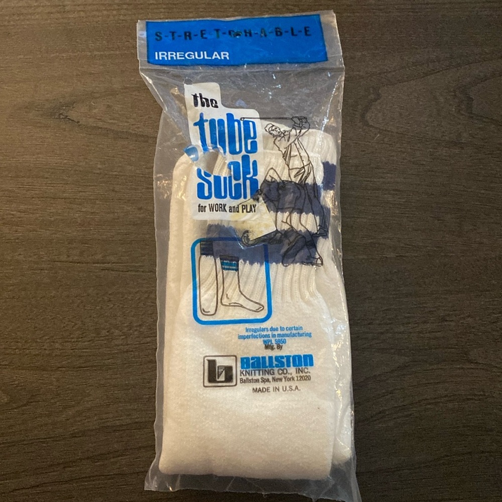 Vintage Ballston Knitting Co Blue Stripe Tube Socks